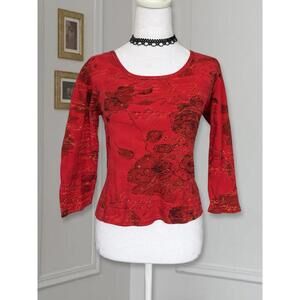 Y2K Euro Red Subversive Beaded and Sequined Floral Top